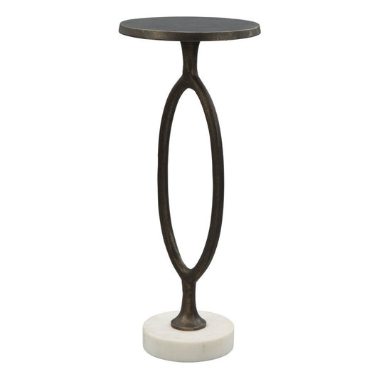 25" Bronze And White Aluminum Round Pedestal End Table