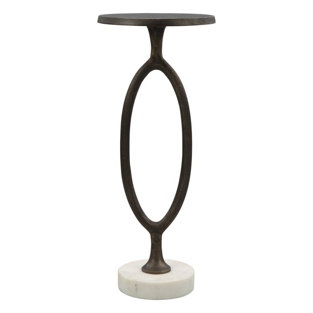 25" Bronze And White Aluminum Round Pedestal End Table