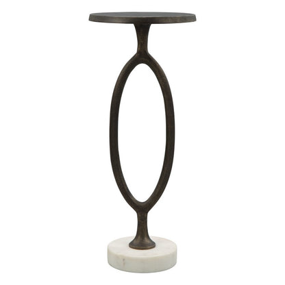 25" Bronze And White Aluminum Round Pedestal End Table