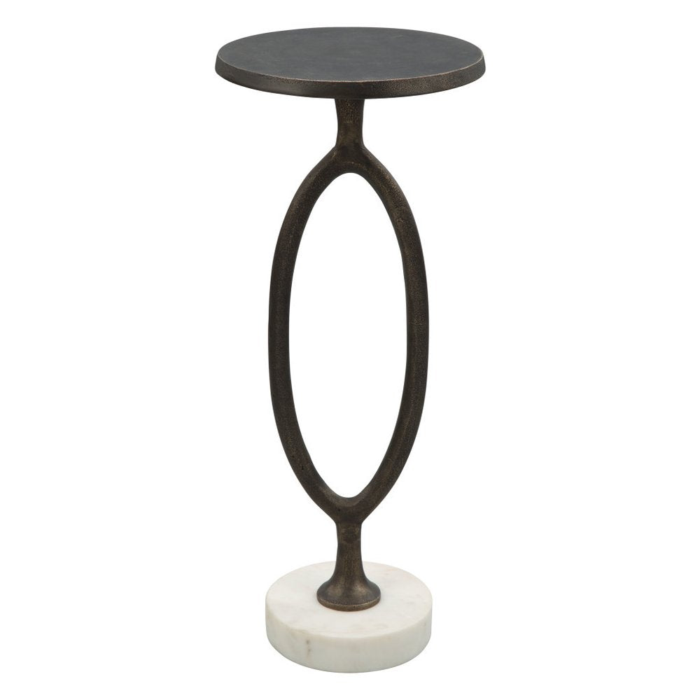 25" Bronze And White Aluminum Round Pedestal End Table