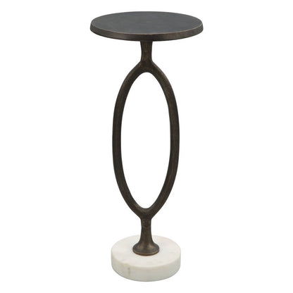 25" Bronze And White Aluminum Round Pedestal End Table
