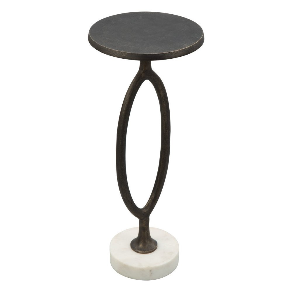 25" Bronze And White Aluminum Round Pedestal End Table