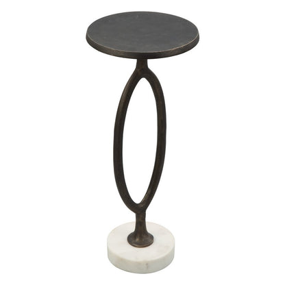 25" Bronze And White Aluminum Round Pedestal End Table