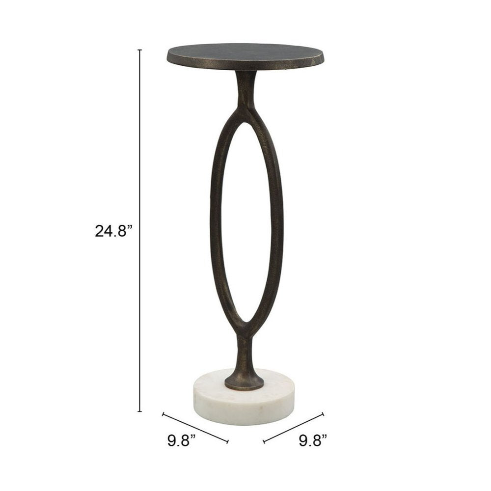 25" Bronze And White Aluminum Round Pedestal End Table