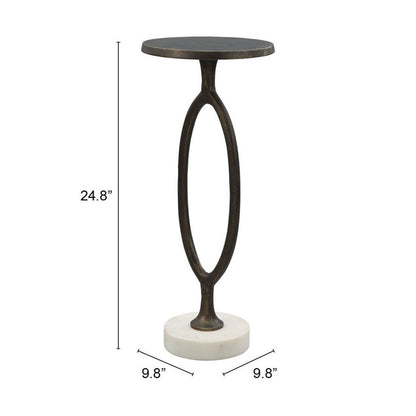 25" Bronze And White Aluminum Round Pedestal End Table
