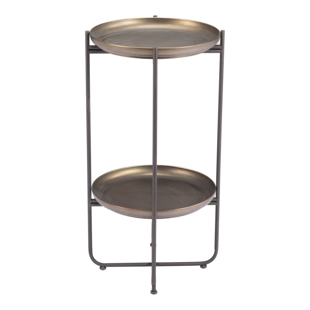 32" Bronze And Gray Steel Round Pedestal End Table