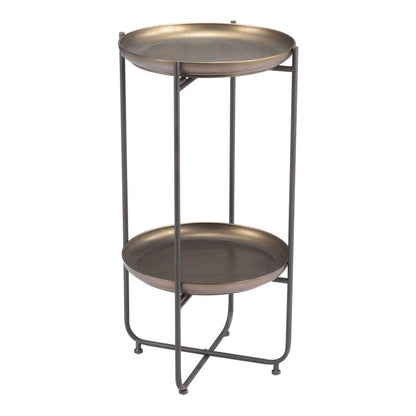 32" Bronze And Gray Steel Round Pedestal End Table