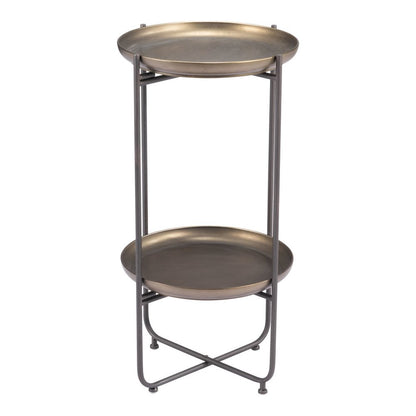 32" Bronze And Gray Steel Round Pedestal End Table