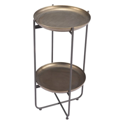 32" Bronze And Gray Steel Round Pedestal End Table