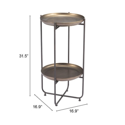 32" Bronze And Gray Steel Round Pedestal End Table
