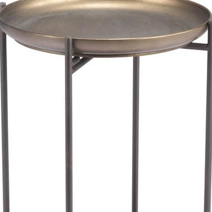 32" Bronze And Gray Steel Round Pedestal End Table