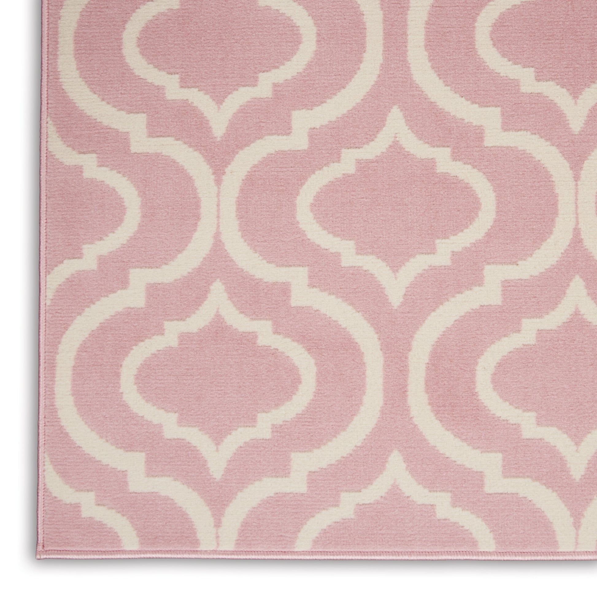 5' x 7' pink rug with white trellis lattice pattern; woven texture & decorative rug for living room or bedroom