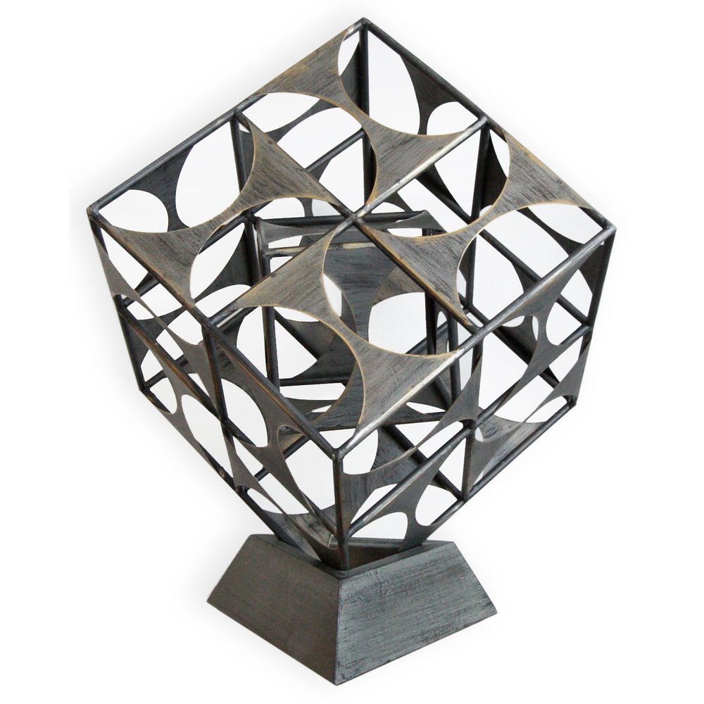 20" Gray Metal Geo Cube Tabletop Sculpture