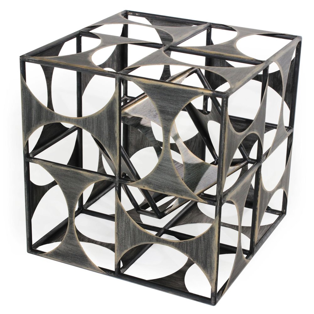 20" Gray Metal Geo Cube Tabletop Sculpture