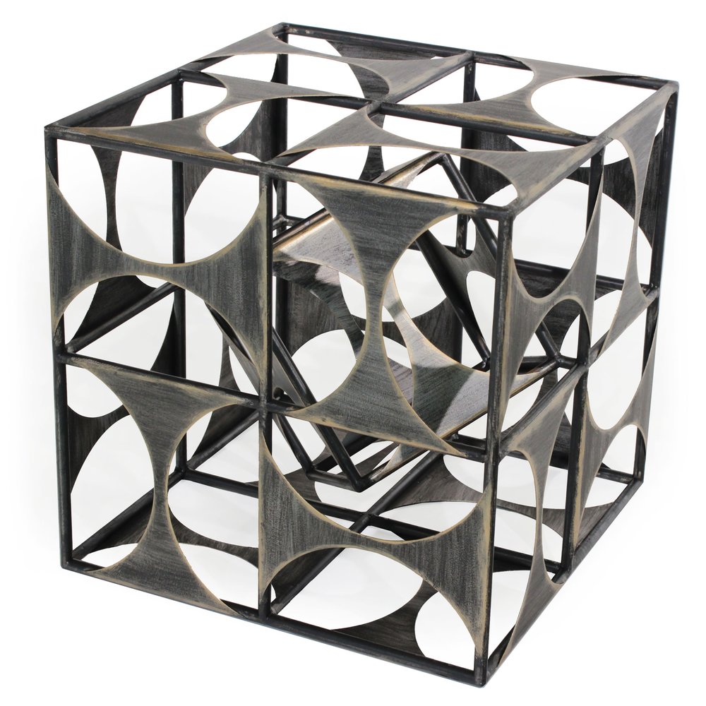 20" Gray Metal Geo Cube Tabletop Sculpture