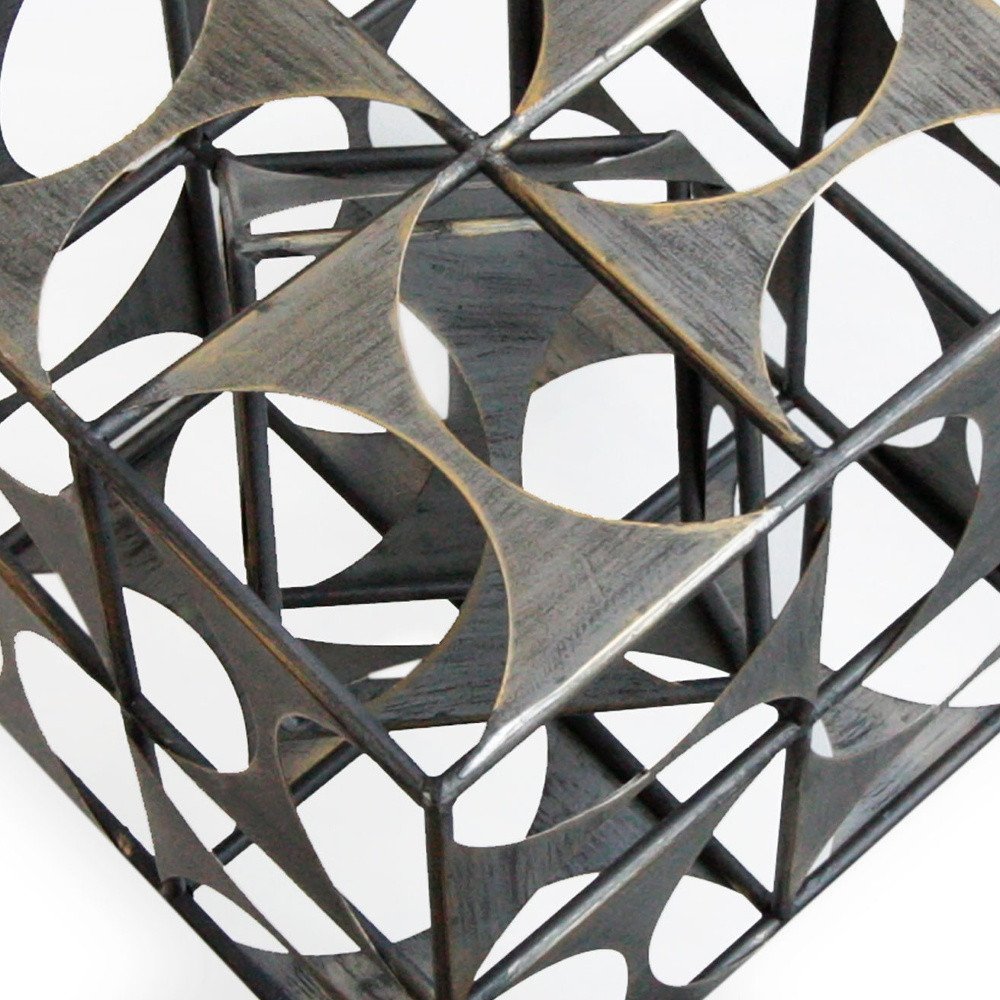 20" Gray Metal Geo Cube Tabletop Sculpture