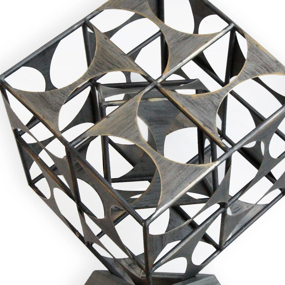 20" Gray Metal Geo Cube Tabletop Sculpture
