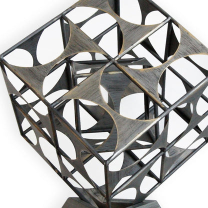 20" Gray Metal Geo Cube Tabletop Sculpture