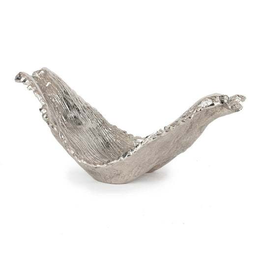 11" Silver Aluminum Organic Shaped Decorative Bowl