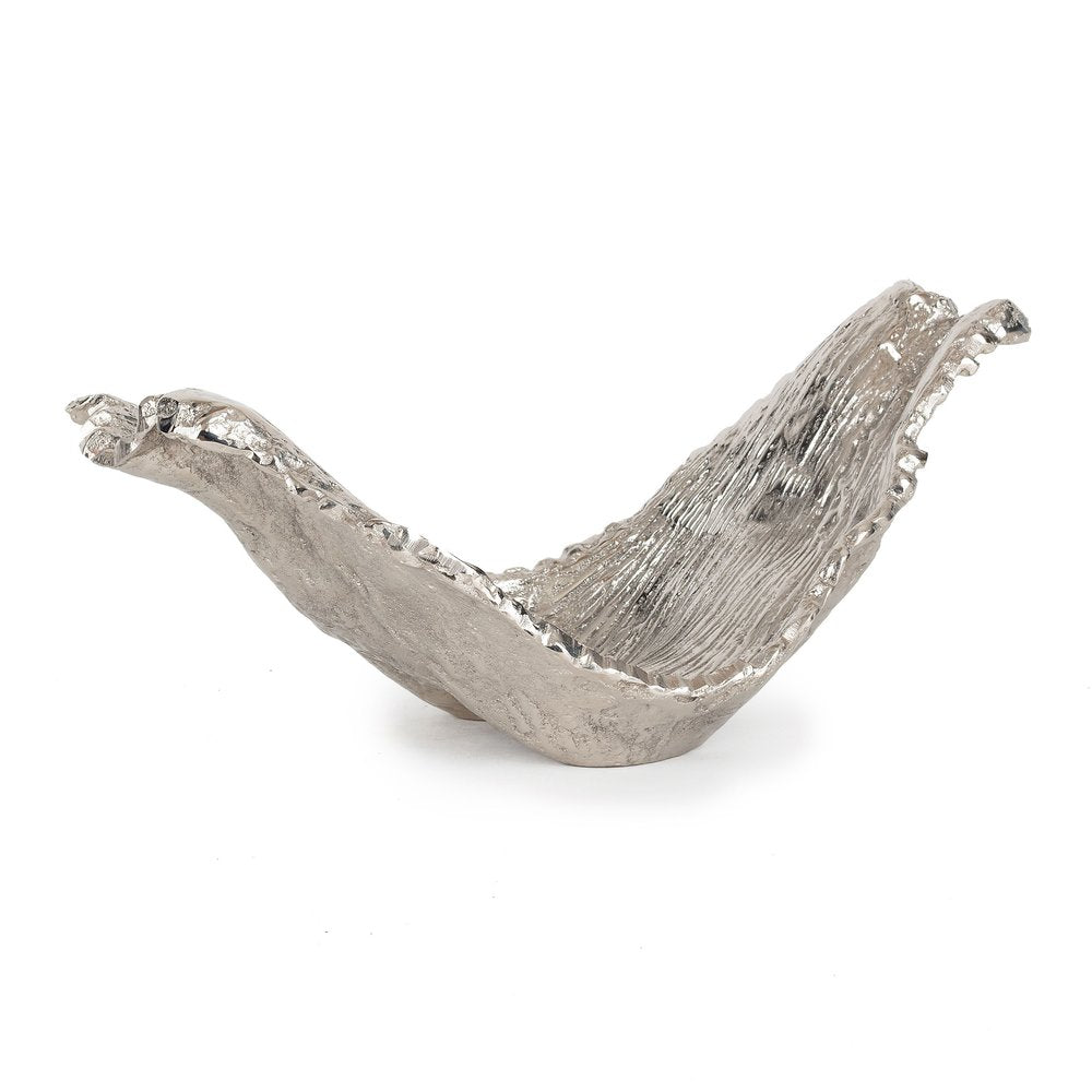 11" Silver Aluminum Organic Shaped Decorative Bowl