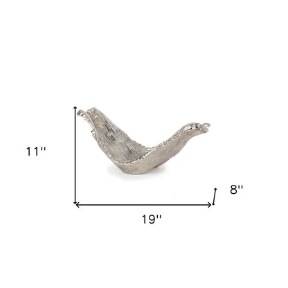 11" Silver Aluminum Organic Shaped Decorative Bowl