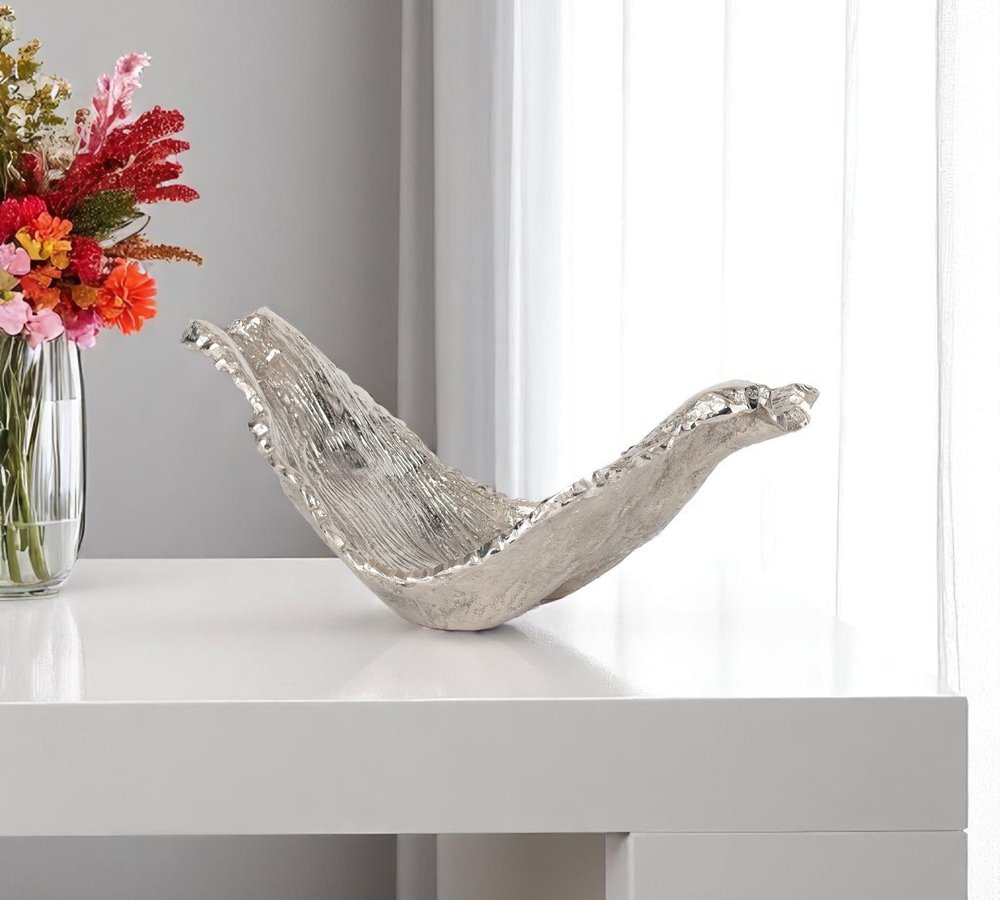 11" Silver Aluminum Organic Shaped Decorative Bowl