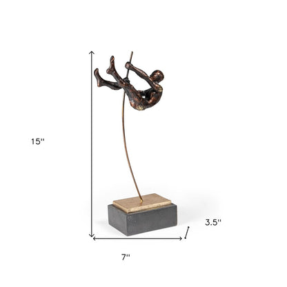15" Bronze Resin Pole Vaulting Man Tabletop Sculpture