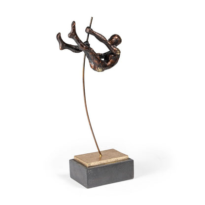 15" Bronze Resin Pole Vaulting Man Tabletop Sculpture