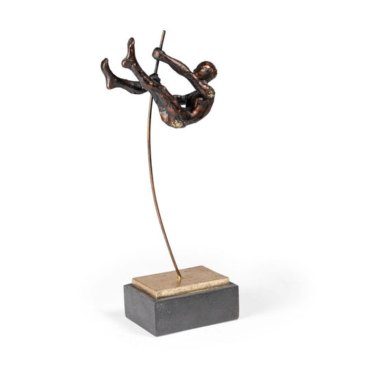 15" Bronze Resin Pole Vaulting Man Tabletop Sculpture