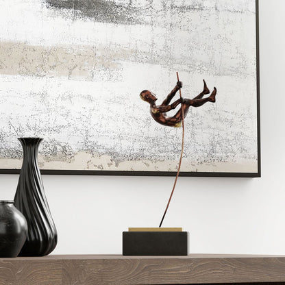 15" Bronze Resin Pole Vaulting Man Tabletop Sculpture