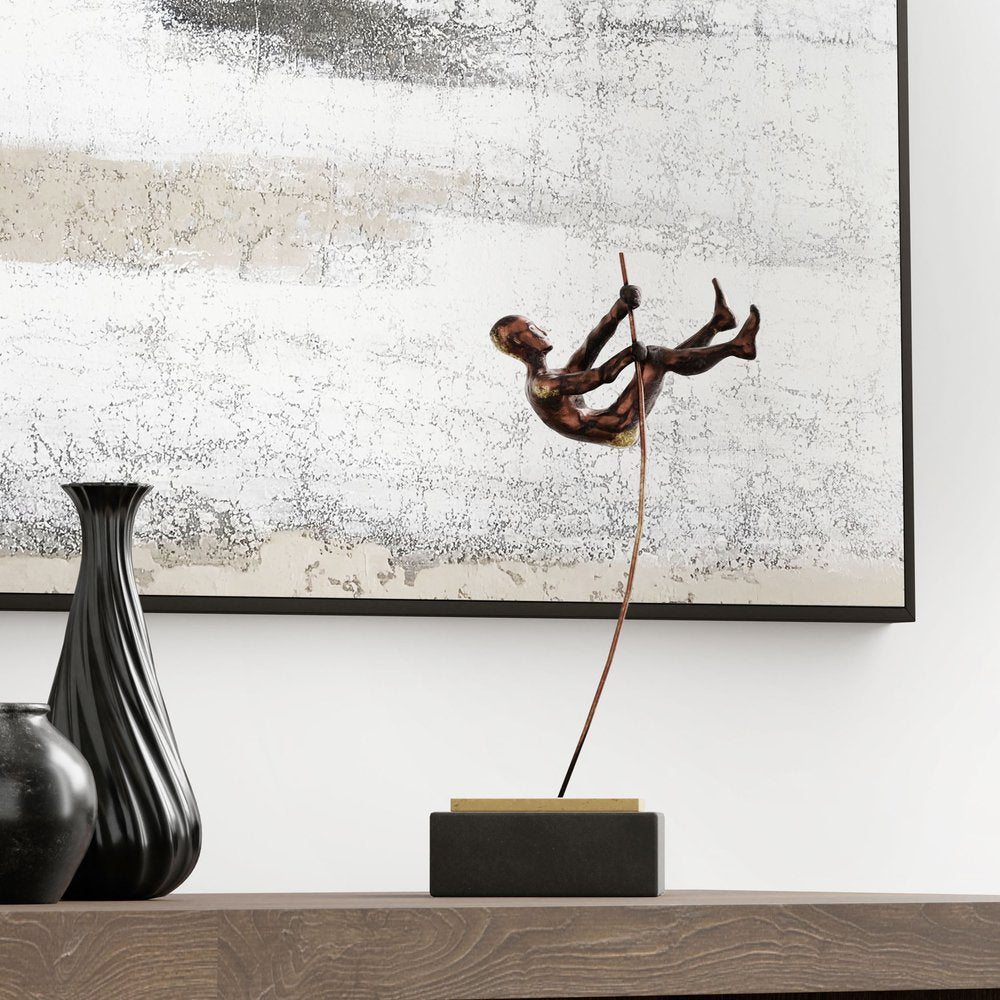 15" Bronze Resin Pole Vaulting Man Tabletop Sculpture