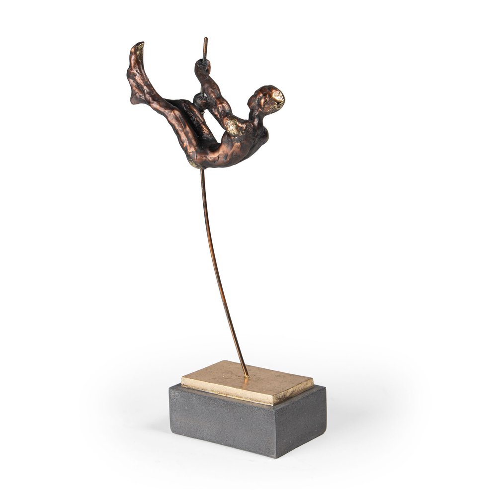 15" Bronze Resin Pole Vaulting Man Tabletop Sculpture