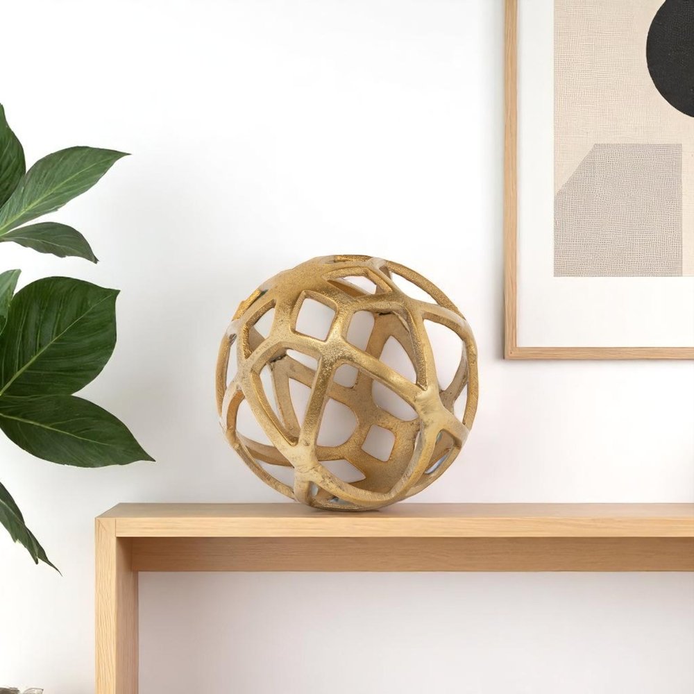 7" Gold Aluminum Geo Orb Tabletop Sculpture
