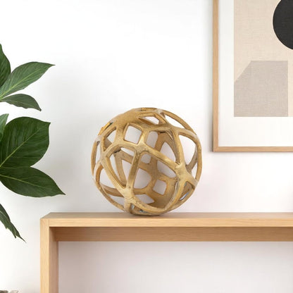 7" Gold Aluminum Geo Orb Tabletop Sculpture