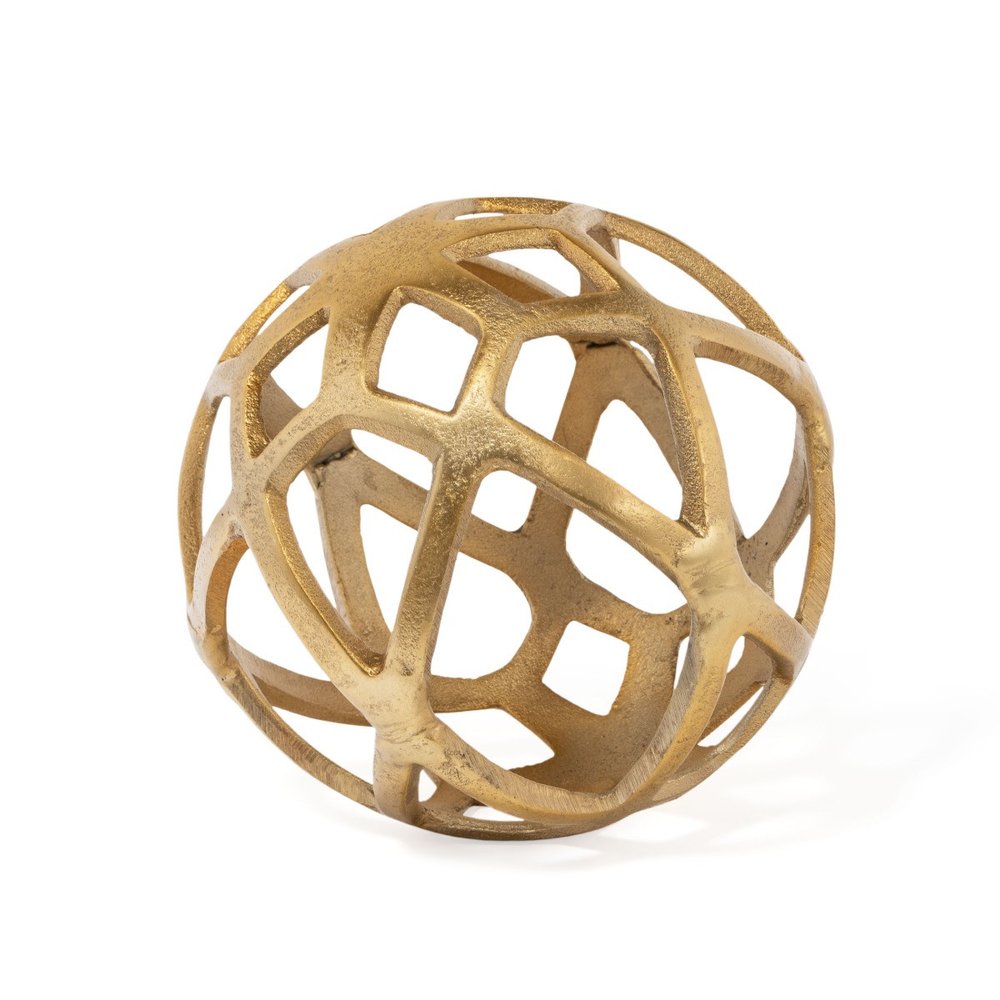 7" Gold Aluminum Geo Orb Tabletop Sculpture