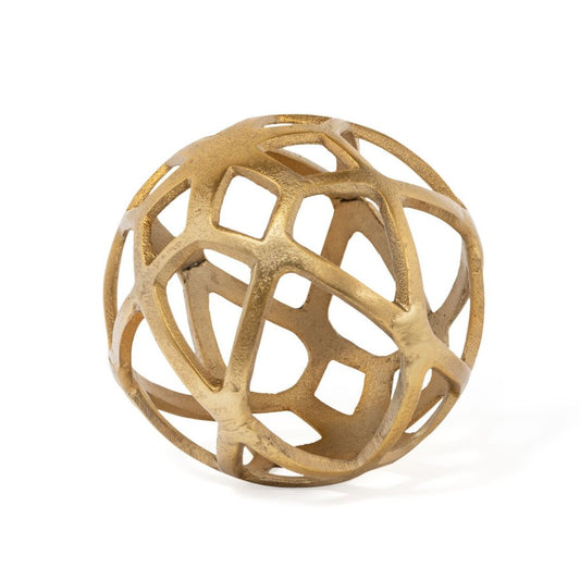 7" Gold Aluminum Geo Orb Tabletop Sculpture