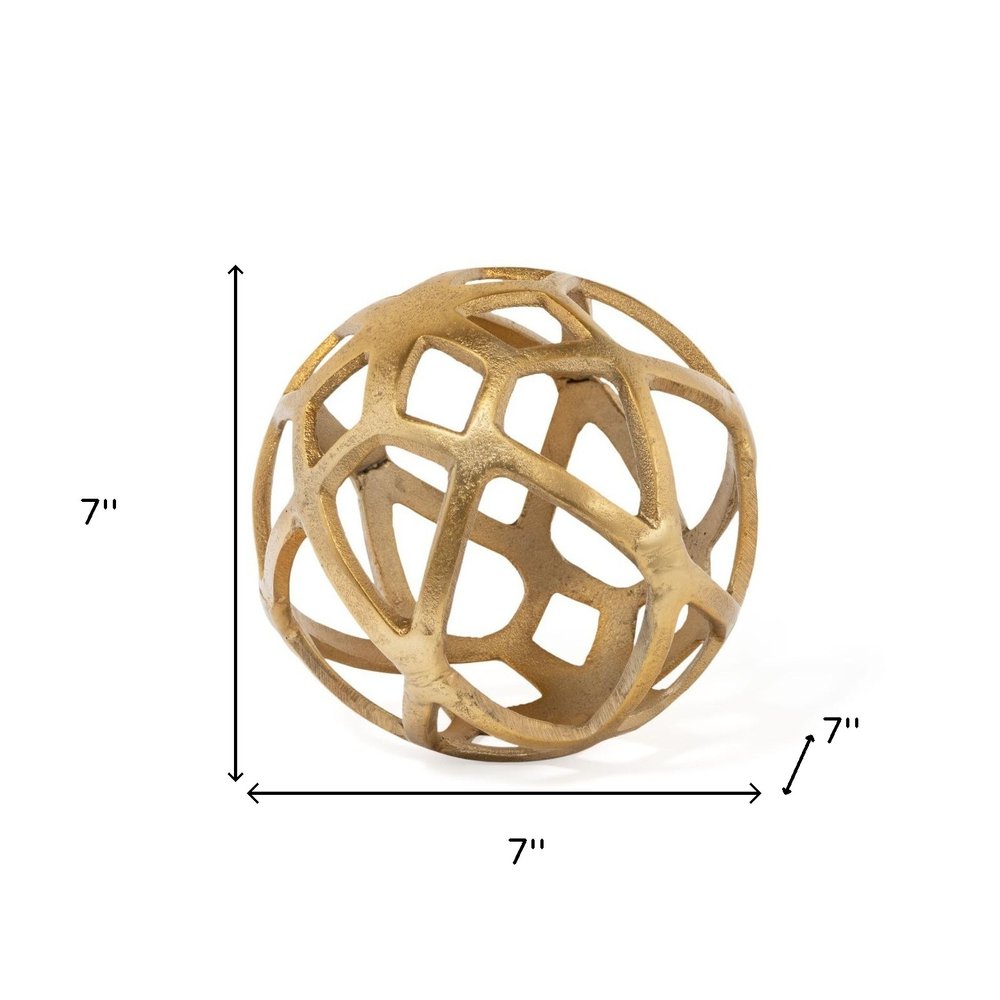 7" Gold Aluminum Geo Orb Tabletop Sculpture
