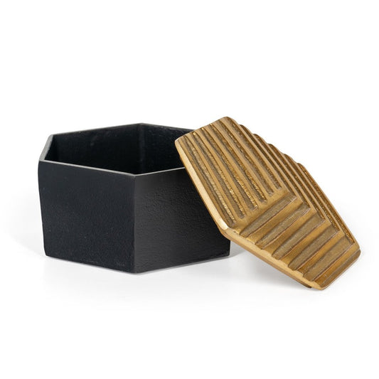 7" Black And Gold Aluminum Decorative Keepsake Box