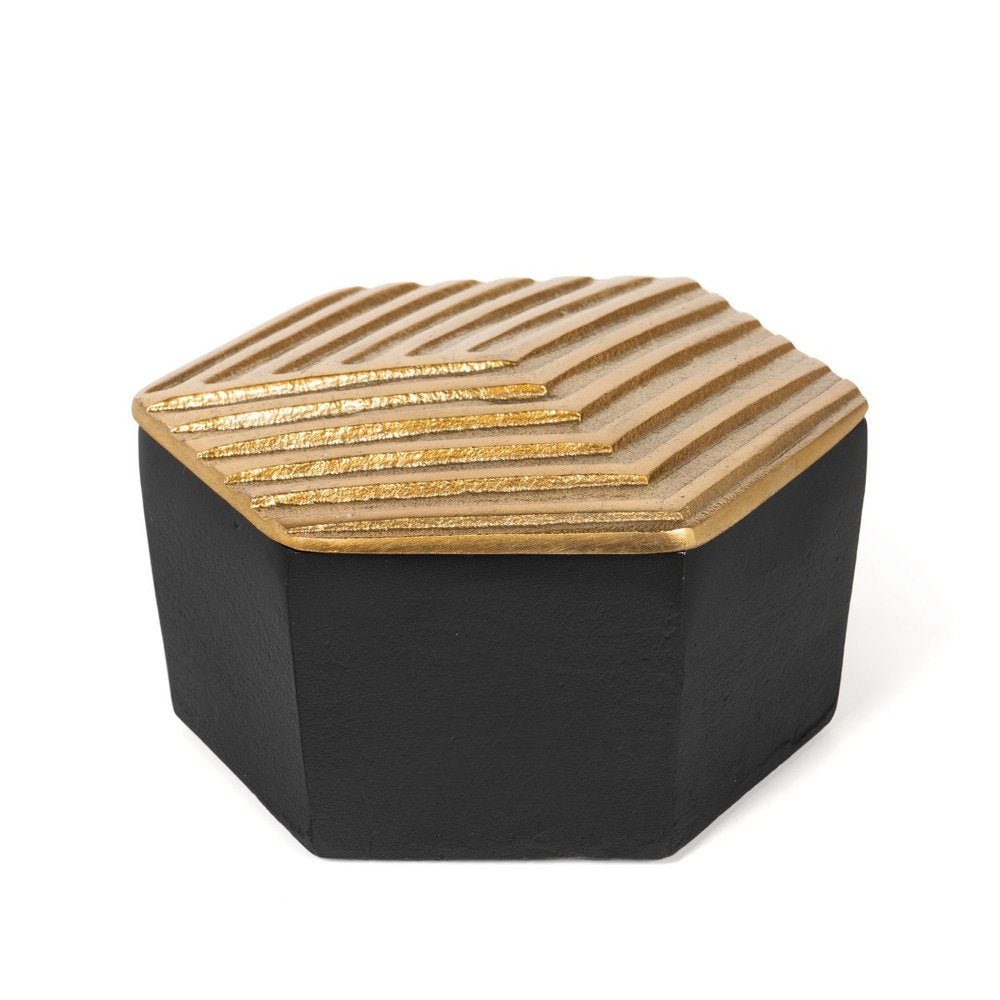 7" Black And Gold Aluminum Decorative Keepsake Box