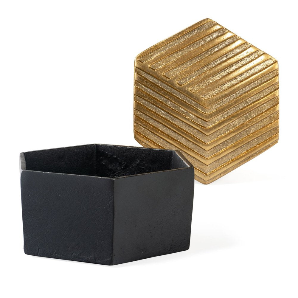 7" Black And Gold Aluminum Decorative Keepsake Box