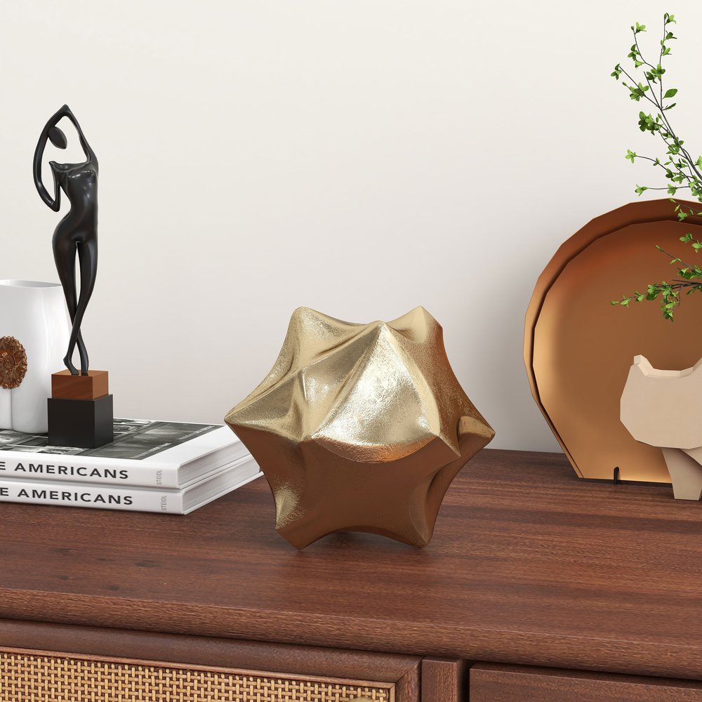 5" Gold Aluminum Faceted Orb Tabletop Sculpture