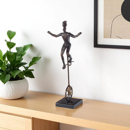 16" Bronze Resin Unicycle Man Tabletop Sculpture