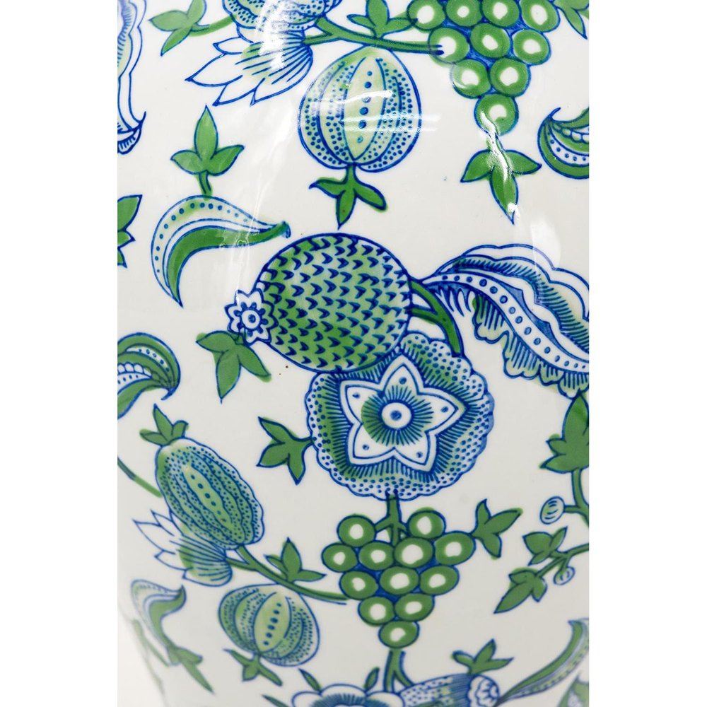19" White Blue And Green Floral Urn Porcelain Table Vase