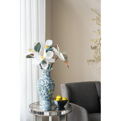 19" White Blue And Green Floral Urn Porcelain Table Vase