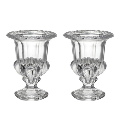 Set of Two Clear Glass Urn Table Vases