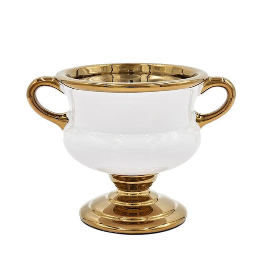 6" White And Gold Amphora Ceramic Table Vase