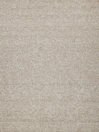 Beige textured rug with a subtle loop pile in tan and cream tones, cozy residential flooring.
