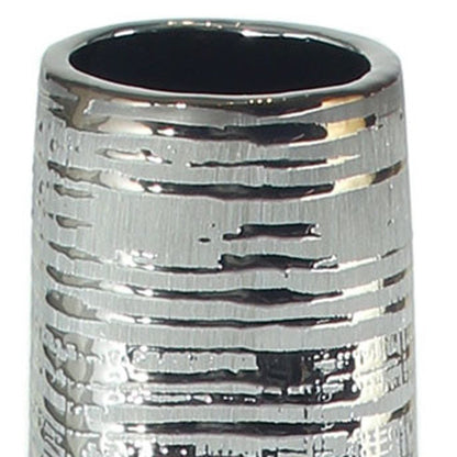 40" Silver Striped Tapered Ceramic Floor Vase