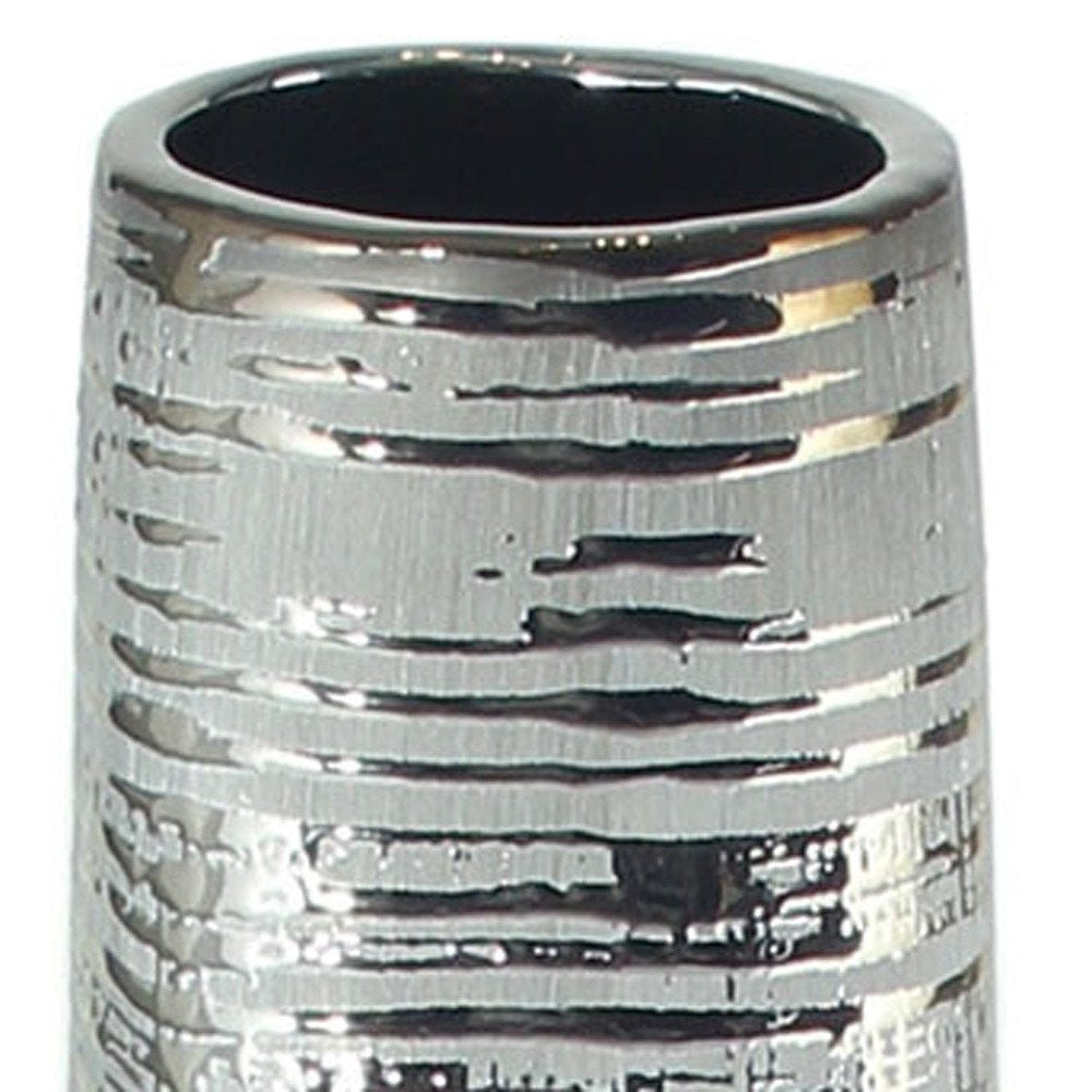 40" Silver Striped Tapered Ceramic Floor Vase
