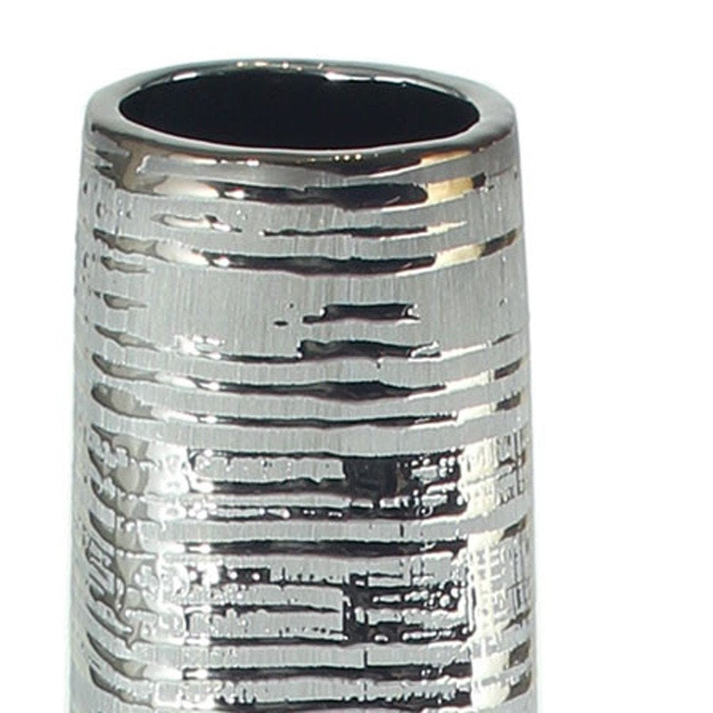 40" Silver Striped Tapered Ceramic Floor Vase